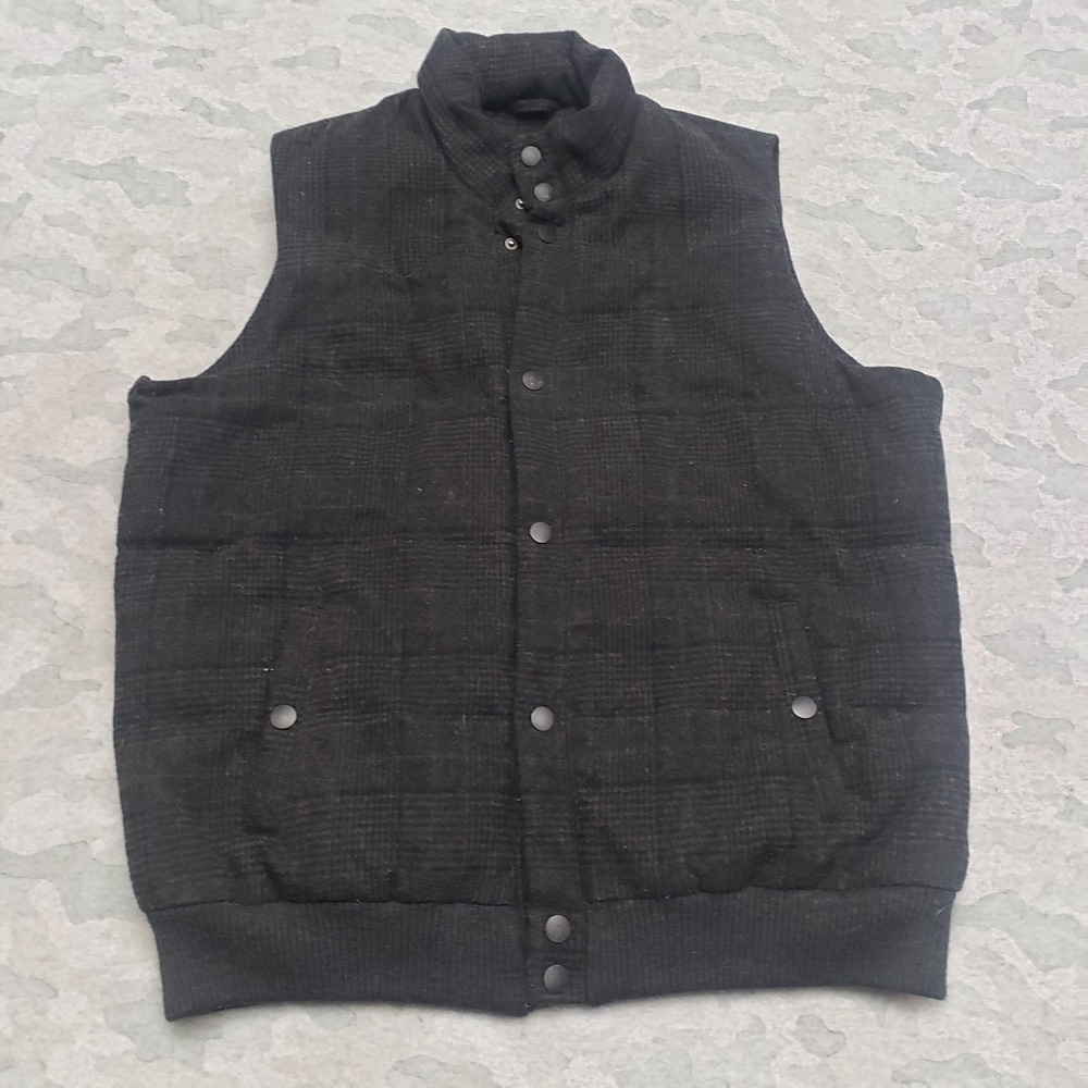 Stetson Down Vest‎ Mens XL Black Wool Blend Western Cowboy Snap Sleeveless